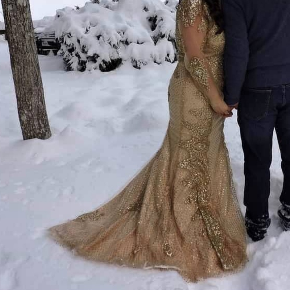 Gold Ball Gown Formal long sleeve dress